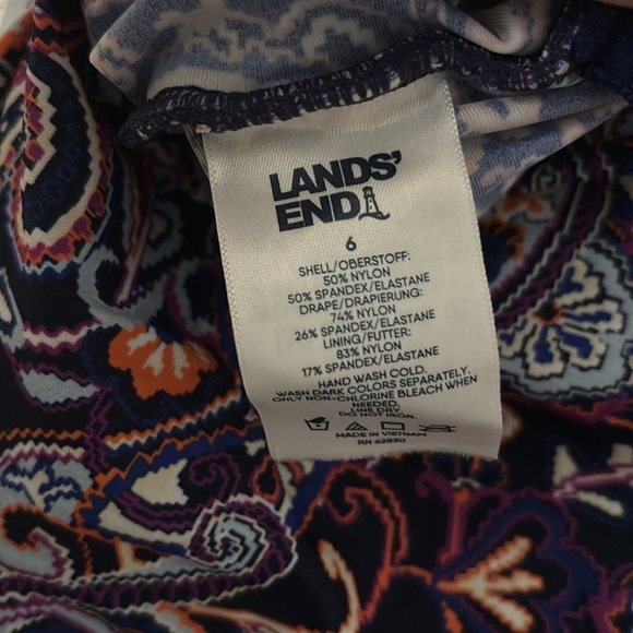 Lands End Swim Women’s One Piece Swim Dress Paisley Navy 6 - Picture 6 of 7